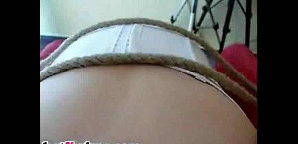  Tied babe gets toyed and fucked